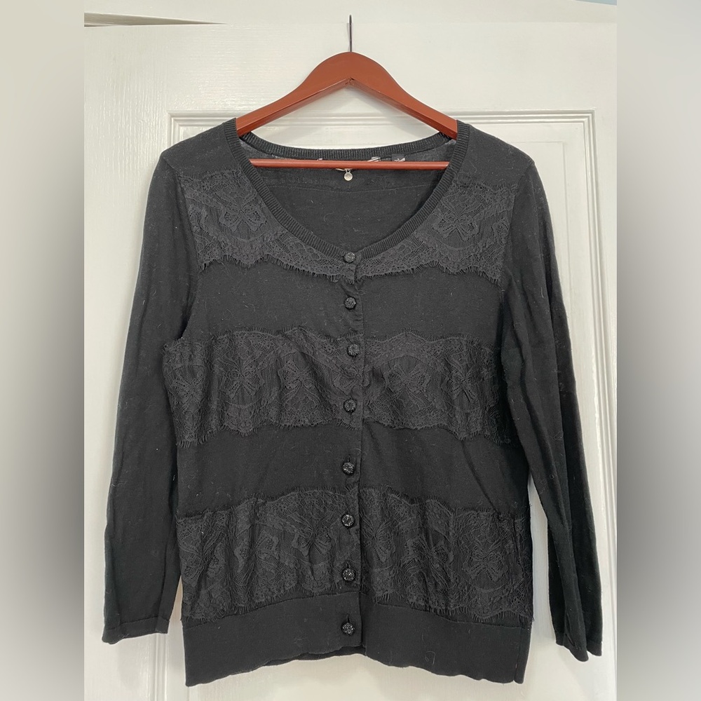 Knitted & Knotted Black Lace Cardigan